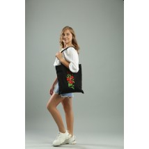 Casual eco-bag with "Poppies" embroidery in black