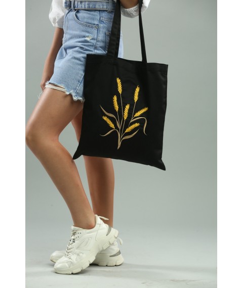 Women's eco-bag with embroidered "Spikelet" in black