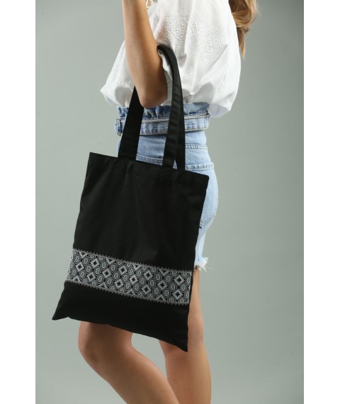 Eco shopping bag for every day "Ornament" black