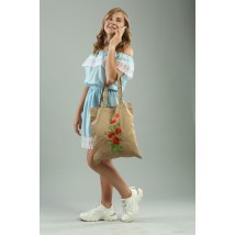 Eco shopping bag with embroidered floral pattern "Poppy" beige
