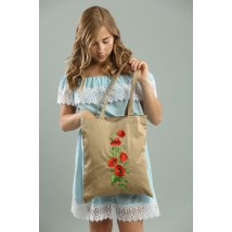 Eco shopping bag with embroidered floral pattern "Poppy" beige