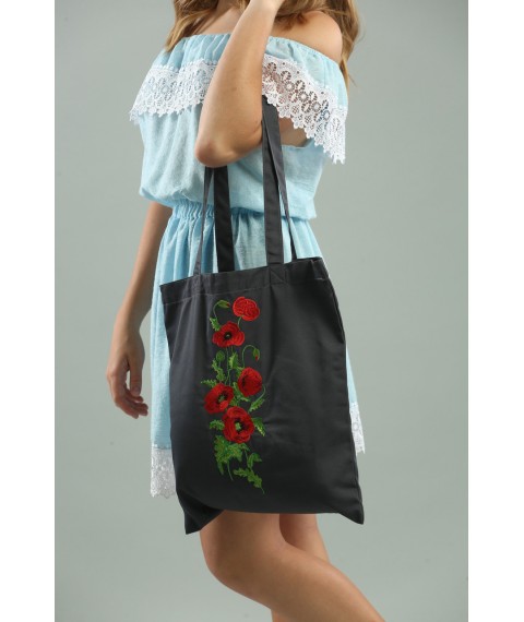 Women's eco-friendly shopping bag "Poppies" in graphite color