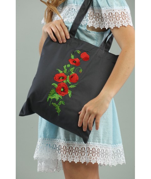 Women's eco-friendly shopping bag "Poppies" in graphite color