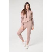 Stylish women's tracksuit with "Milan" embroidery, beige color S
