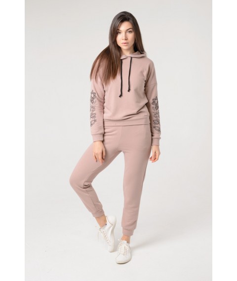Stylish women's tracksuit with "Milan" embroidery, beige color S