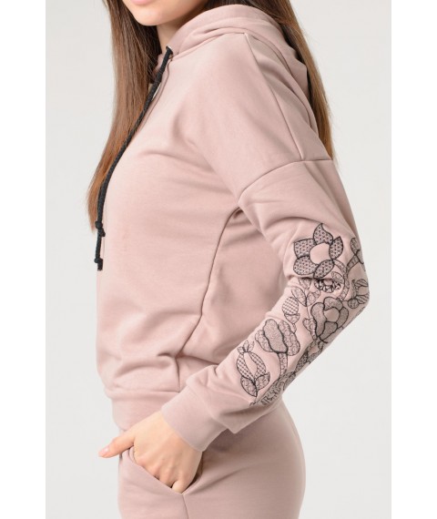 Stylish women's tracksuit with Milan embroidery, beige XXL