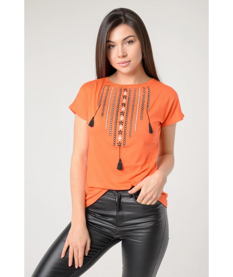 Практичная повседневная вышитая женская футболка в оранжевом цвете «Ожерелье» 3XL