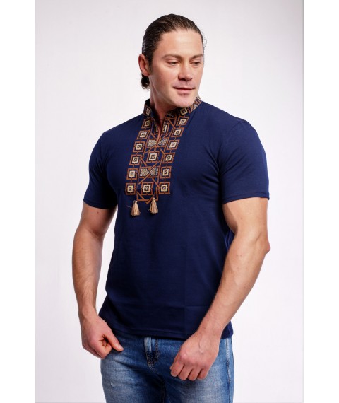 Modisches Herren T-Shirt mit Stickerei "Amulett mit Braun" S