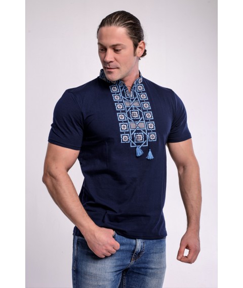 Festliches Herren T-Shirt mit Stickerei "Amulett mit Blau" M