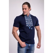 Festive men's T-shirt with embroidery “Amulet with blue” L