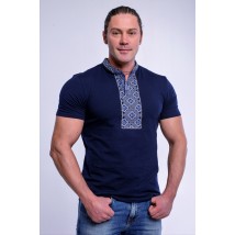 Classic men's T-shirt with embroidery “Cossack (blue embroidery)” S