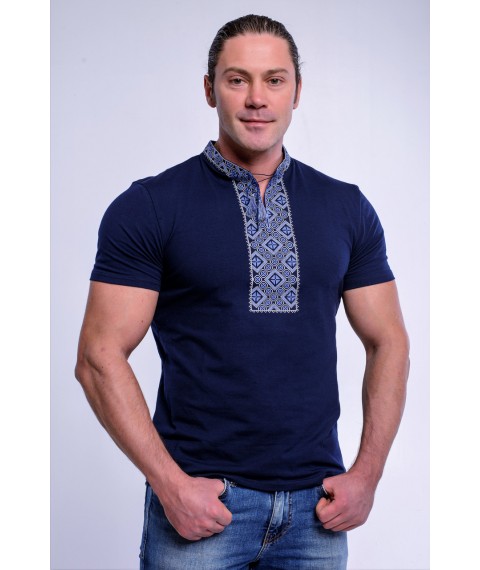Классическая мужская футболка с вышивкой «Казацкая (синяя вышивка)» 3XL