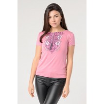 Женская футболка с вышивкой в нежно розовом цвете «Лилия» XXL
