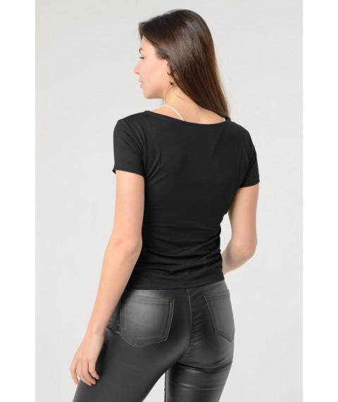 Женская вышитая футболка с коротким рукавом в черном цвете «Маковый цвет» XXL
