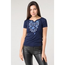 Patriotic Women's T-Shirt with Geometric Embroidery in Dark Blue "Star Light" L