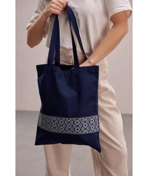 Повседневная эко сумка-шопер для покупок "Орнамент" в синем цвете.