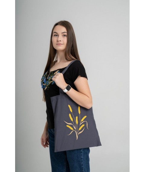 Women's eco bag with embroidery "Spikelet" graphite