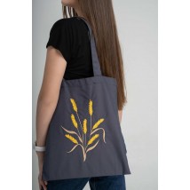Женская эко сумка с вышивкой "Колосок" графит