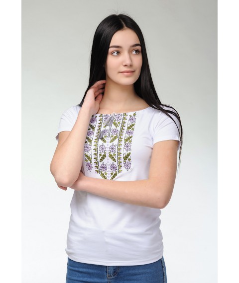 Женская футболка с вышивкой зелено-фиолетового цвета "Экспрессия" 3XL