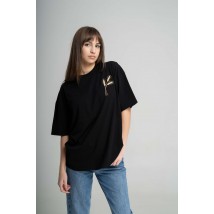 Casual Black Women's T-Shirt with Wheat Embroidery