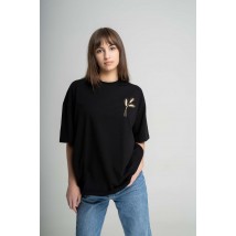 Повседневная черная женская футболка с вышивкой "Пшеница"
