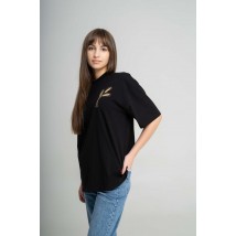 Casual Black Women's T-Shirt with Wheat Embroidery XXL-3XL