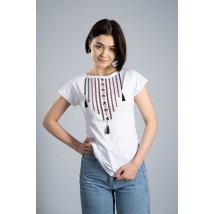 Classic white women's T-shirt with Ukrainian ornament “Necklace” S