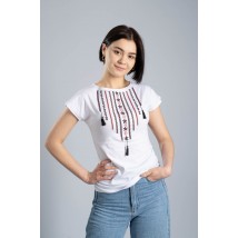 Classic white women's T-shirt with Ukrainian ornament “Necklace” XL