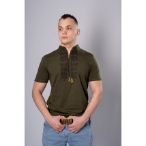 Стильная мужская футболка с вышивкой на груди в темно-зеленом цвете "Тризуб"