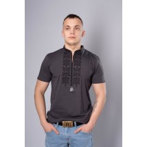 Embroidered men's T-shirt in gray with a geometric pattern "Trident" L