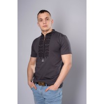 Embroidered men's T-shirt in gray with a geometric pattern "Trident" XXL