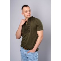 Stylish men's T-shirt with embroidery on the chest in dark green color "Trident" 3XL