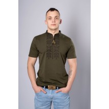Stylish men's T-shirt with embroidery on the chest in dark green color "Trident" XXL