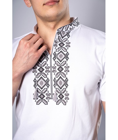 Ukrainian men's embroidered T-shirt "Hetman" white and gray
