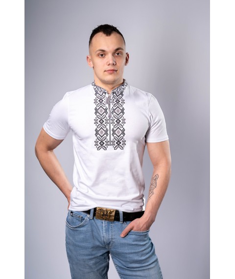Мужская вышитая футболка "Гетьман" белая с серым M