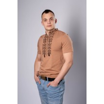 Традиционная мужская вышитая футболка в бежевом цвете "Тризуб" M