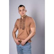 Traditional men's embroidered T-shirt in beige color "Trident" 3XL