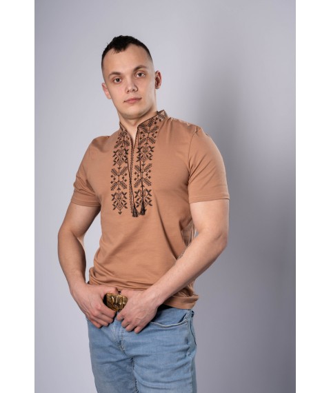 Traditional men's embroidered T-shirt in beige color "Trident" M