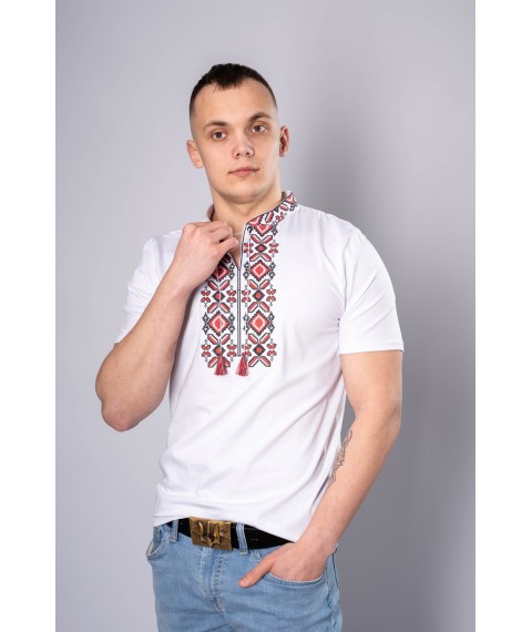 Стильная мужская вышитая футболка "Гетьман" белая с красным