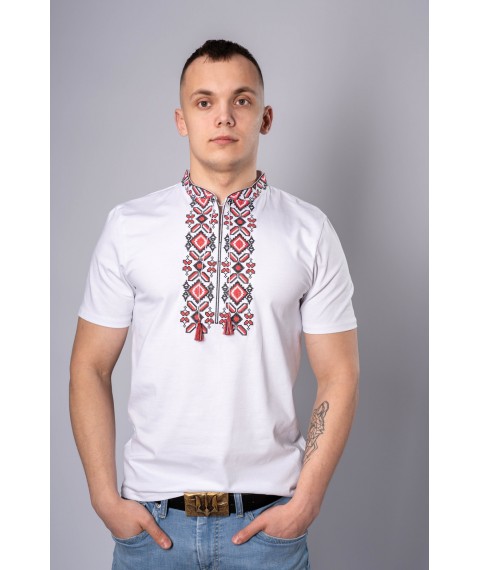 Стильная мужская вышитая футболка "Гетьман" белая с красным