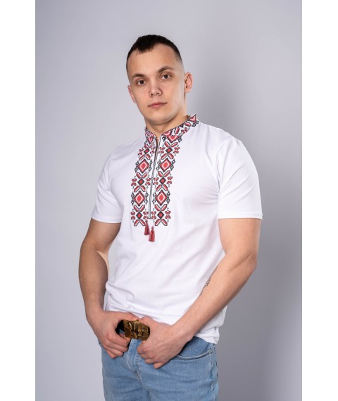 Stylish men's embroidered T-shirt "Hetman" white with red S