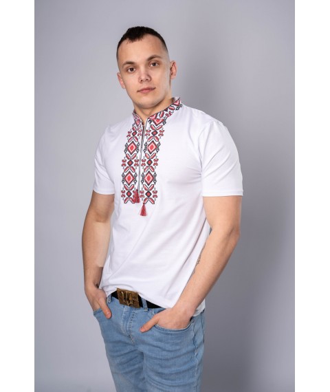 Stylish men's embroidered T-shirt "Hetman" white with red XXL