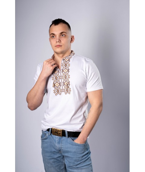 Modern men's embroidered T-shirt "Hetman" white and brown