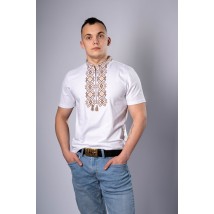 Современная мужская вышитая футболка "Гетьман" белая с коричневым XXL