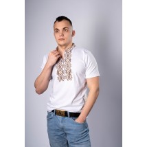 Современная мужская вышитая футболка "Гетьман" белая с коричневым L