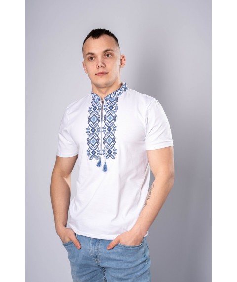 Fashionable men's embroidered T-shirt "Hetman" white and blue