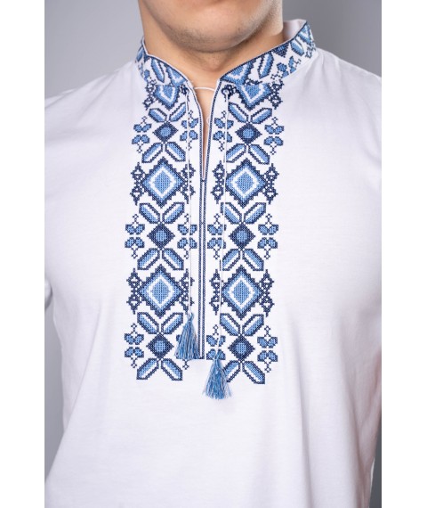Fashionable men's embroidered T-shirt "Hetman" white and blue