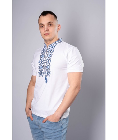 Fashionable men's embroidered T-shirt "Hetman" white and blue XL