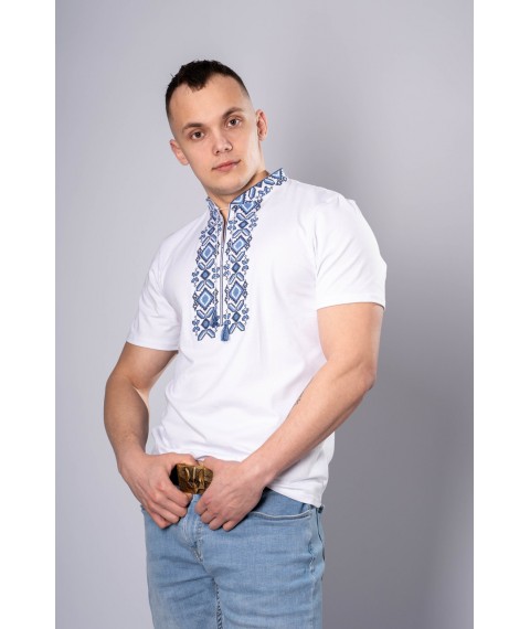 Fashionable men's embroidered T-shirt "Hetman" white and blue XL