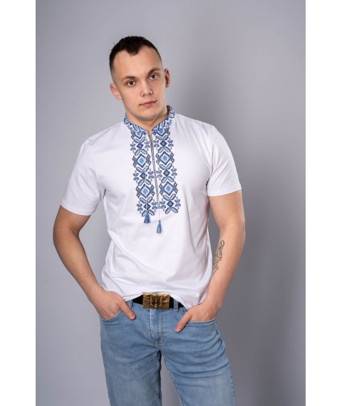 Fashionable men's embroidered T-shirt "Hetman" white with blue L